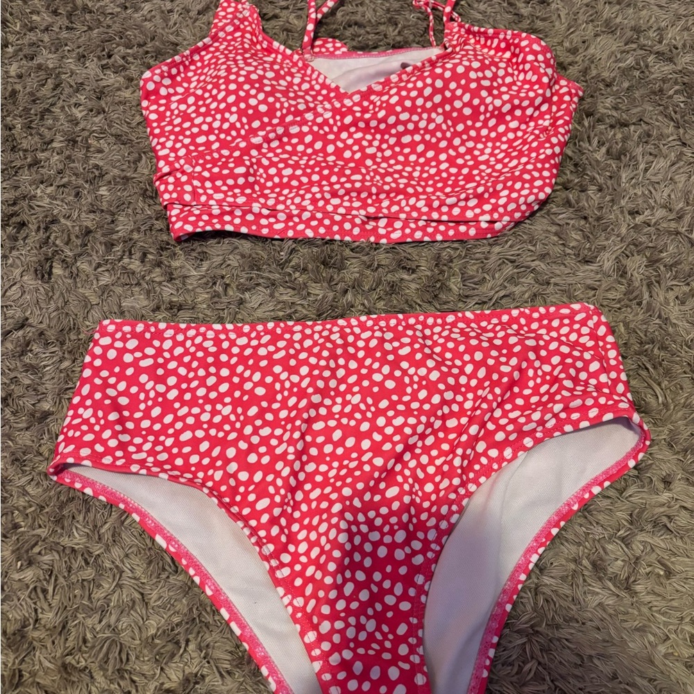 SHEIN Pink and White Polka Dot Two-Piece Bikini